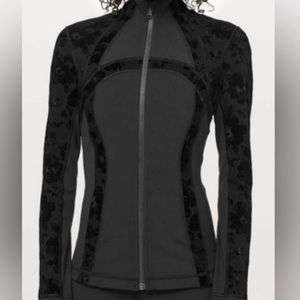Lulu lemon 2 piece size 8 black velevt floral lace yoga pants and define jacket